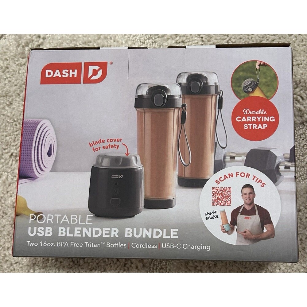 Dash Portable USB Blender Bundle Black Cordless NIB carrying Strap